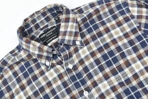 Spier & Mackay Shirt Mens 15.5 Brown Blue Plaid Long Sleeve Button-Down Cotton